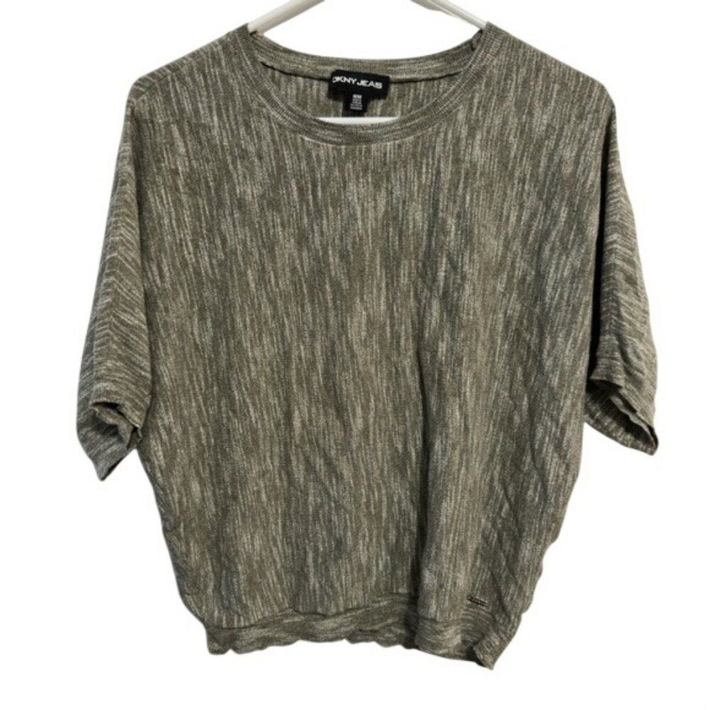 DKNY Jeans Heathered Olive Gray Short Sleeve Relaxed Fit Womens Top Size M